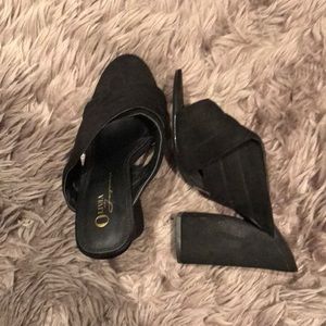Black High Heeled Mules
